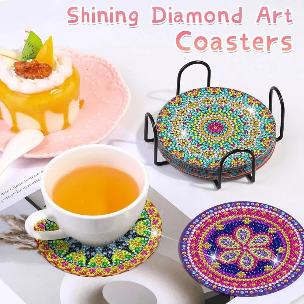 Diamond Painting Coasters Kit, 8 Pieces Mandala with Holder, DIY Art for Beginne